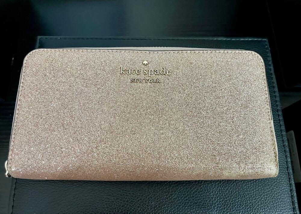 Kate Spade New York Shimmy Tinsel Rose Gold Glitter Continental Wallet